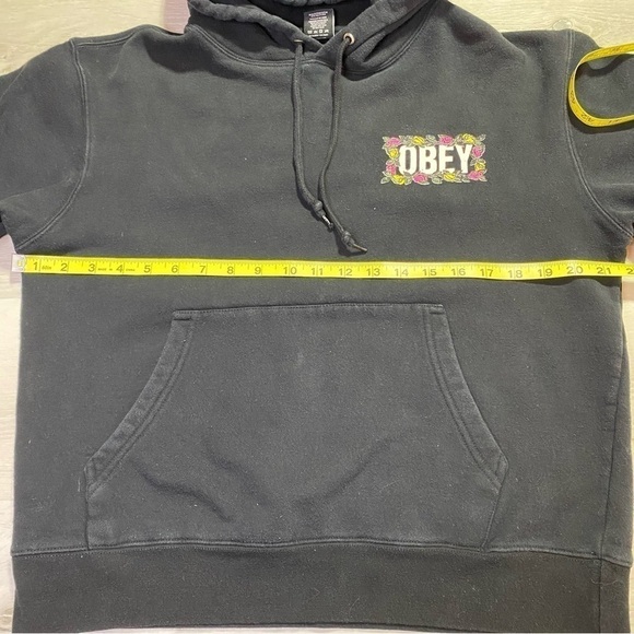 Obey Black Floral Front and Back Graphic Hoodie, Size Medium - Picture 7 of 8